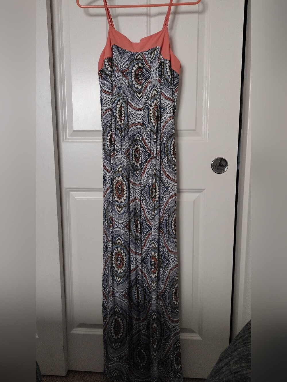 Xhilaration Coral Trim Paisley Maxi Dress